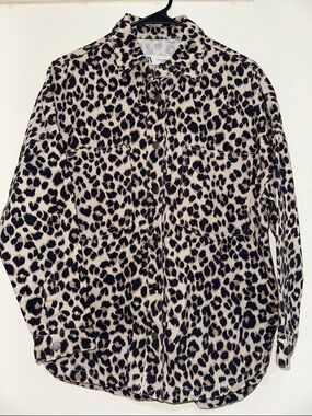 Zara Leopard Print Distressed Snap Button Men’s Jacket Size XS